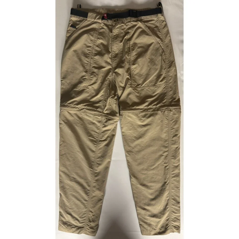 Vintage Y2K The North Face Convertible Pants Mens M Khaki Nylon Zip Off Belted